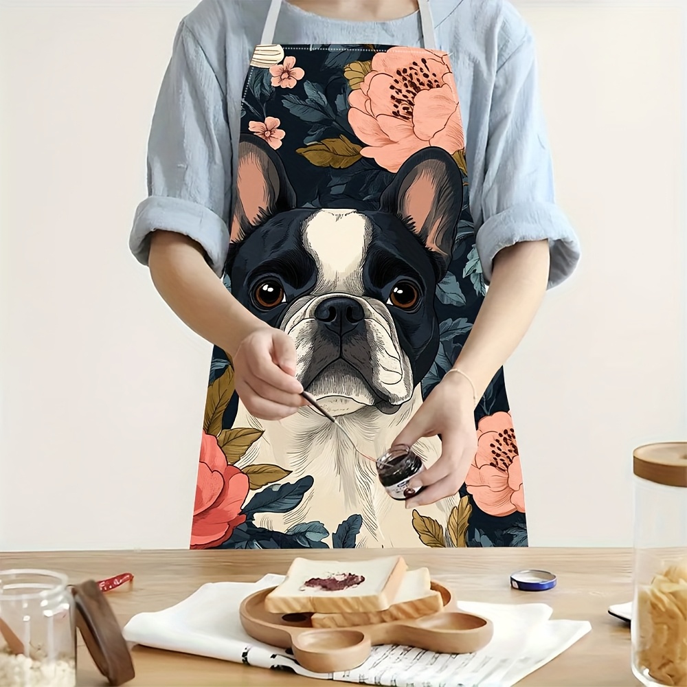 Home Cooking Ideas - Fransız Bulldog Çiçek Desenli Önlük -