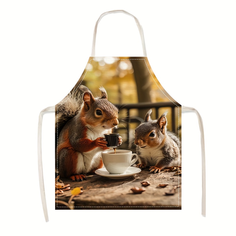 Home Cooking Ideas - Keten Önlük Sincap Kahve Sahne Baskısı