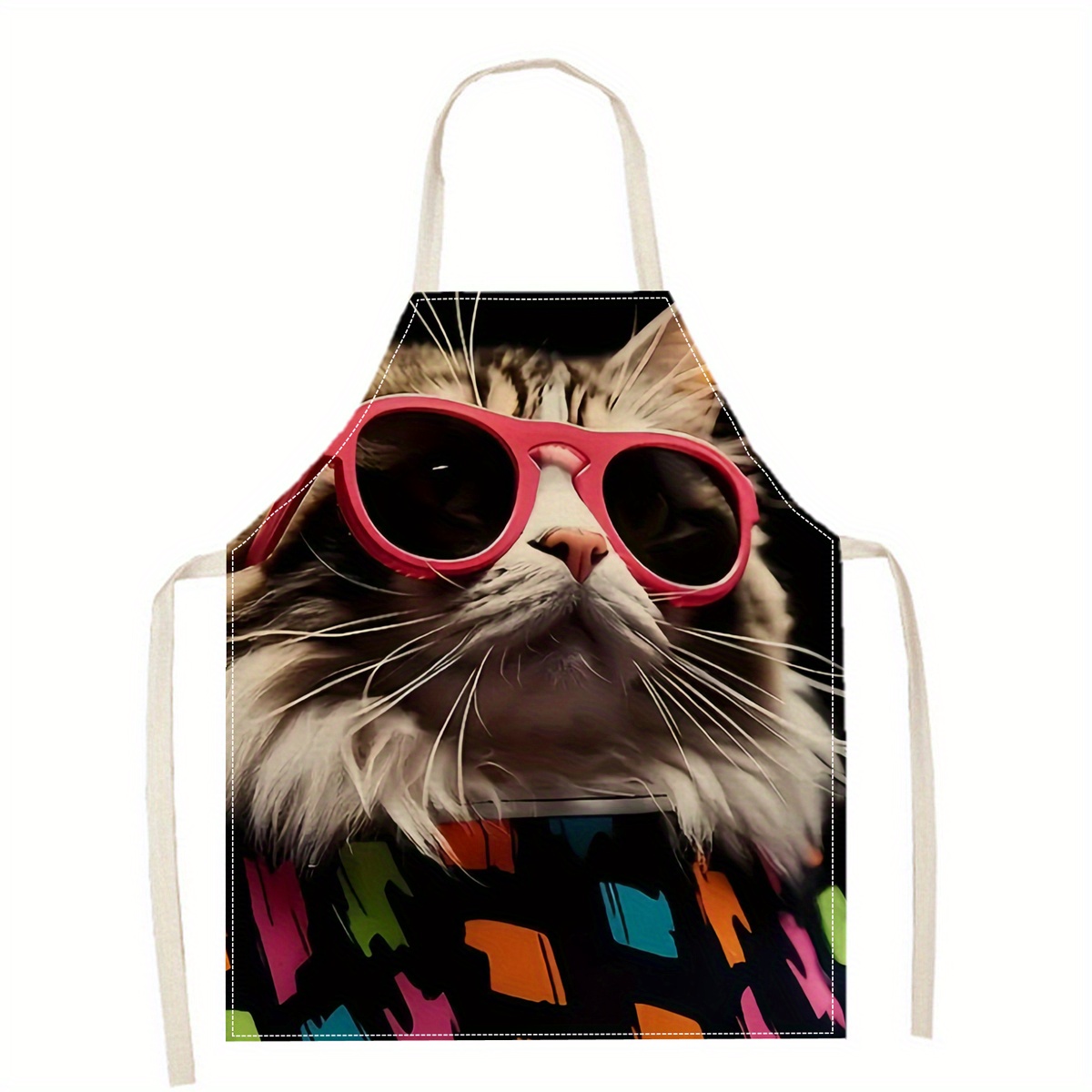 Home Cooking Ideas - Keten Önlük Komik Kedi Güneş Gözlüğü